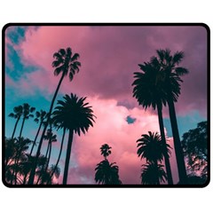 Nature Sunset Sky Clouds Palms Tropics Porous Fleece Blanket (medium) by Ravend