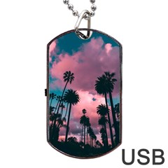 Nature Sunset Sky Clouds Palms Tropics Porous Dog Tag Usb Flash (one Side) by Ravend