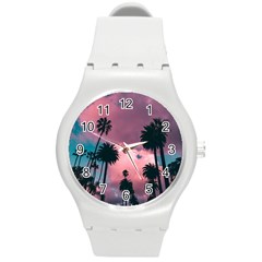 Nature Sunset Sky Clouds Palms Tropics Porous Round Plastic Sport Watch (m) by Ravend