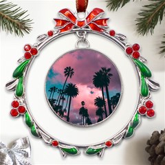 Nature Sunset Sky Clouds Palms Tropics Porous Metal X mas Wreath Ribbon Ornament by Ravend