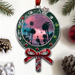 Nature Sunset Sky Clouds Palms Tropics Porous Metal X mas Lollipop With Crystal Ornament