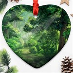 Anime Green Forest Jungle Nature Landscape Ornament (Heart) Front