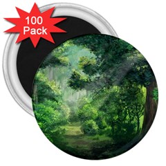 Anime Green Forest Jungle Nature Landscape 3  Magnets (100 pack)