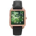 Anime Green Forest Jungle Nature Landscape Rose Gold Leather Watch  Front