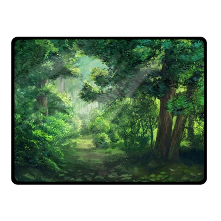 Anime Green Forest Jungle Nature Landscape Two Sides Fleece Blanket (Small)