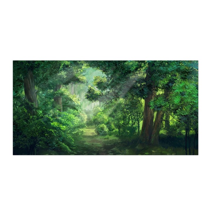 Anime Green Forest Jungle Nature Landscape Satin Wrap 35  x 70 