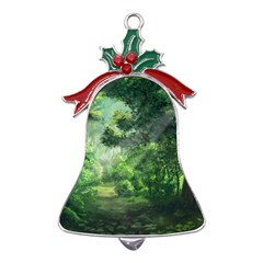 Anime Green Forest Jungle Nature Landscape Metal Holly Leaf Bell Ornament