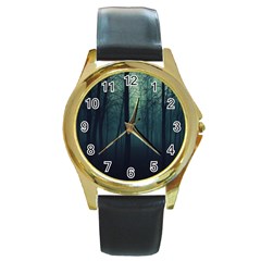 Dark Forest Round Gold Metal Watch