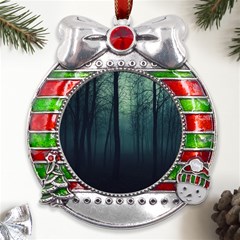 Dark Forest Metal X Mas Ribbon With Red Crystal Round Ornament