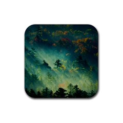 Green Tree Forest Jungle Nature Landscape Rubber Coaster (square) by Ravend