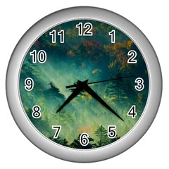 Green Tree Forest Jungle Nature Landscape Wall Clock (silver) by Ravend