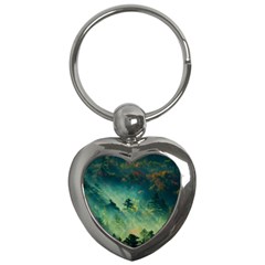 Green Tree Forest Jungle Nature Landscape Key Chain (heart) by Ravend