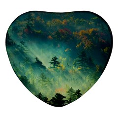 Green Tree Forest Jungle Nature Landscape Heart Glass Fridge Magnet (4 Pack) by Ravend