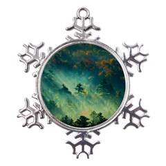 Green Tree Forest Jungle Nature Landscape Metal Large Snowflake Ornament