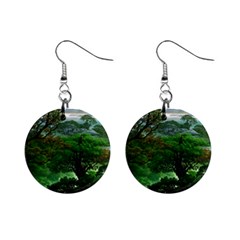 Jungle Forreast Landscape Nature Mini Button Earrings by Ravend