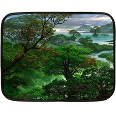 Jungle Forreast Landscape Nature Fleece Blanket (mini) by Ravend