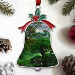 Jungle Forreast Landscape Nature Metal Holly Leaf Bell Ornament