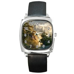 Natural Landscape Nature Vegetation Jungle Square Metal Watch by Ravend