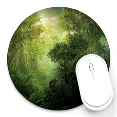 Green Beautiful Jungle Round Mousepad by Ravend