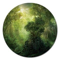 Green Beautiful Jungle Magnet 5  (round) by Ravend