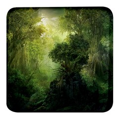 Green Beautiful Jungle Square Glass Fridge Magnet (4 Pack) by Ravend