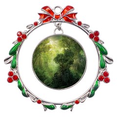 Green Beautiful Jungle Metal X mas Wreath Ribbon Ornament