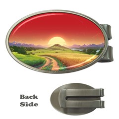 Landscape Sunset Orange Sky Pathway Art Money Clips (oval)  by Ravend