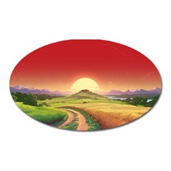 Landscape Sunset Orange Sky Pathway Art Oval Magnet by Ravend