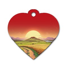 Landscape Sunset Orange Sky Pathway Art Dog Tag Heart (one Side) by Ravend