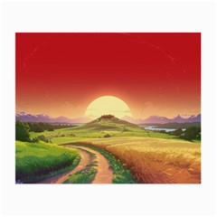 Landscape Sunset Orange Sky Pathway Art Small Glasses Cloth (2 Sides) by Ravend