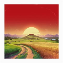 Landscape Sunset Orange Sky Pathway Art Medium Glasses Cloth (2 Sides) by Ravend