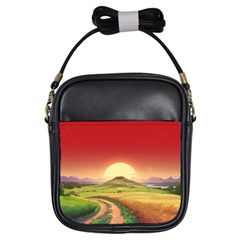 Landscape Sunset Orange Sky Pathway Art Girls Sling Bag by Ravend