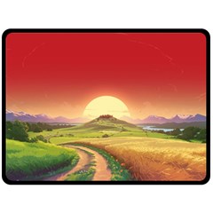 Landscape Sunset Orange Sky Pathway Art Fleece Blanket (large)