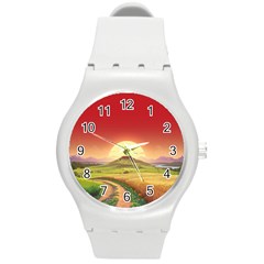 Landscape Sunset Orange Sky Pathway Art Round Plastic Sport Watch (m) by Ravend