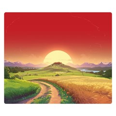 Landscape Sunset Orange Sky Pathway Art Premium Plush Fleece Blanket (small) by Ravend