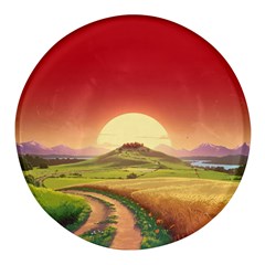 Landscape Sunset Orange Sky Pathway Art Round Glass Fridge Magnet (4 Pack) by Ravend