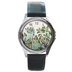 Tropical Jungle Plants Round Metal Watch by Ravend