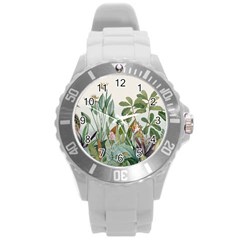 Tropical Jungle Plants Round Plastic Sport Watch (l) by Ravend