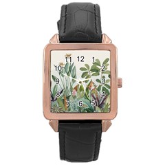 Tropical Jungle Plants Rose Gold Leather Watch  by Ravend