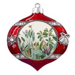 Tropical Jungle Plants Metal Snowflake And Bell Red Ornament by Ravend