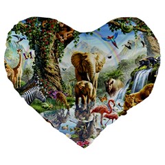 Beautiful Jungle Animals Large 19  Premium Heart Shape Cushions by Ravend