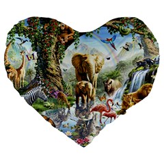 Beautiful Jungle Animals Large 19  Premium Flano Heart Shape Cushions by Ravend