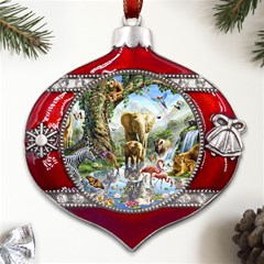 Beautiful Jungle Animals Metal Snowflake And Bell Red Ornament