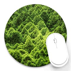 Green Pine Forest Round Mousepad by Ravend