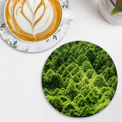 Green Pine Forest Uv Print Round Tile Coaster by Ravend