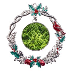 Green Pine Forest Metal X mas Wreath Holly Leaf Ornament by Ravend