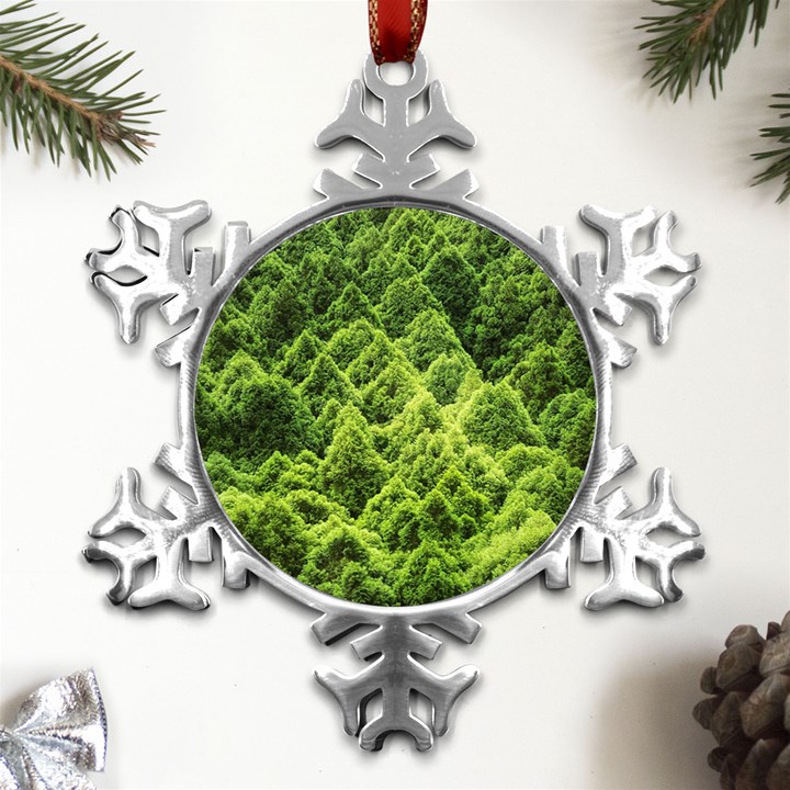 Green Pine Forest Metal Small Snowflake Ornament