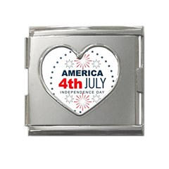 Independence Day Usa Mega Link Heart Italian Charm (18mm) by Ravend