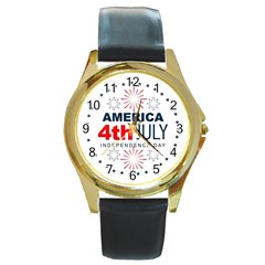 Independence Day Usa Round Gold Metal Watch by Ravend