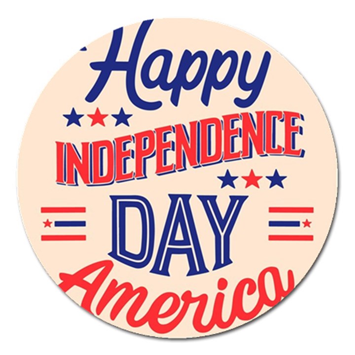 Usa Happy Independence Day Magnet 5  (Round)